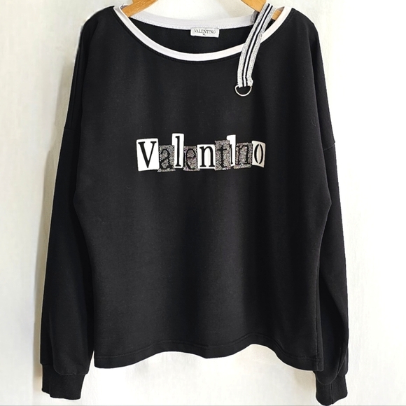 🇮🇹 Valentino Black & White Rhinestone Long Sleeve Top - Picture 4 of 16